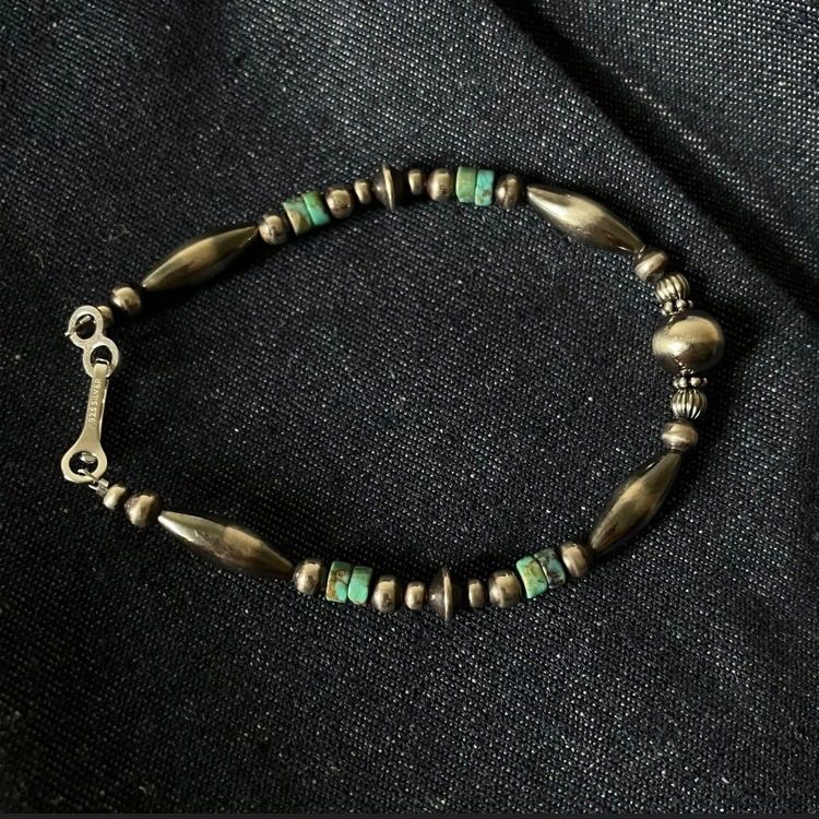  silver 925ナバホパール 天然ターコイズのブレスレット19 cmメンズ v pajt o ブレスレット アクセサリー