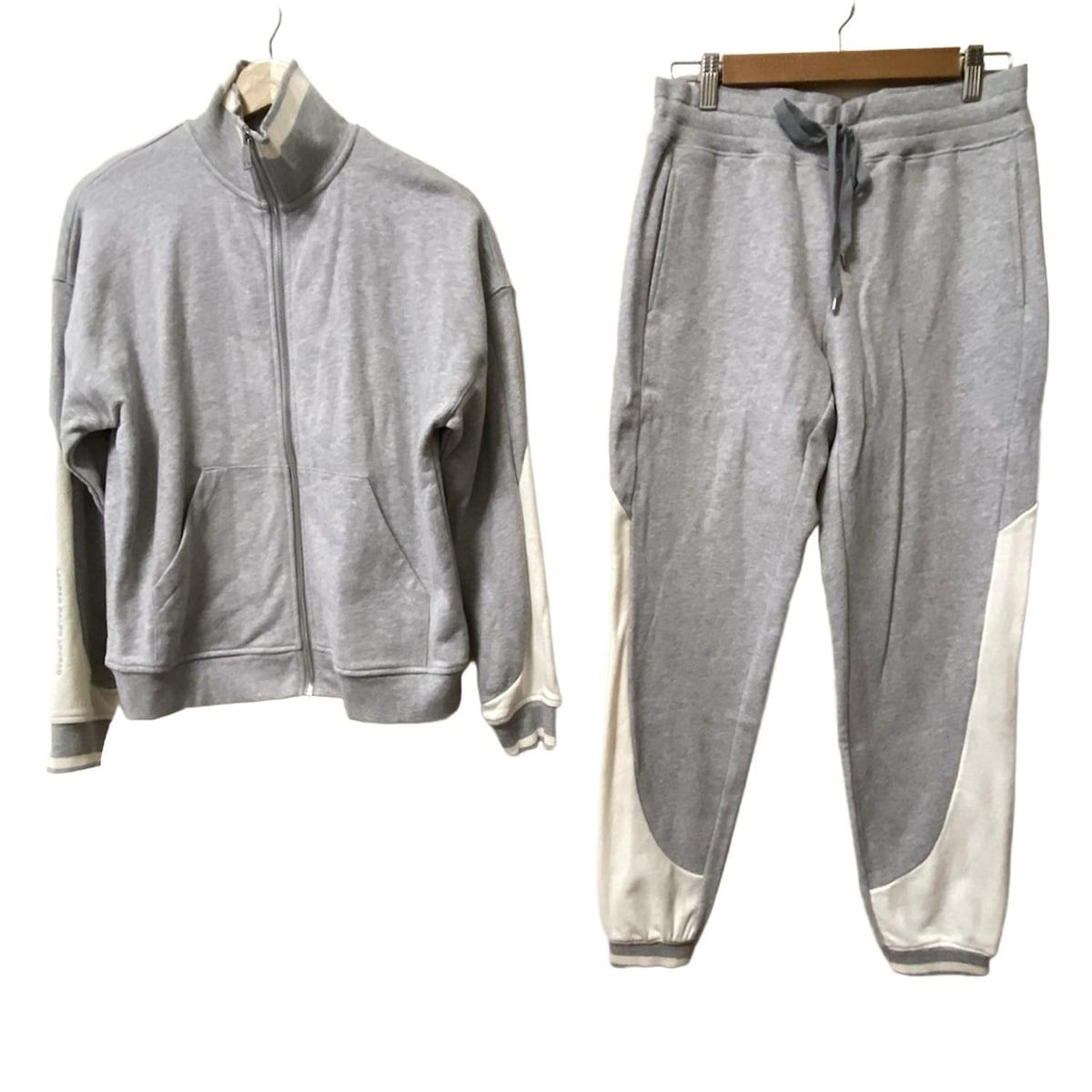 RalphLauren ラルフローレン レディースパンツセットアップ レディース - ライトグレー×白 ウエストゴム ジップアップ LAUREN