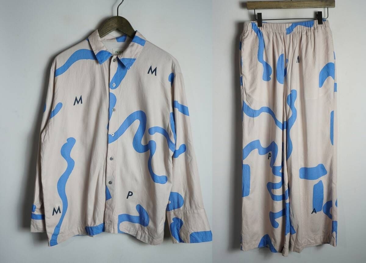正規 PAMM パム thanks sea summer pajamas 長袖 シャツ ハーフ パンツ パジャマ セットアップ PM 1119 茶水色 サイズ 2 1110 P