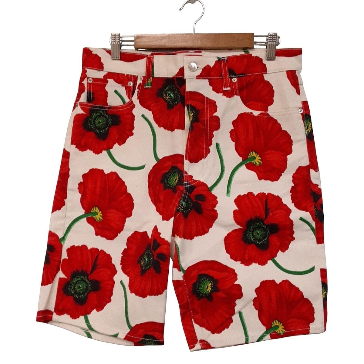 KENZO ケンゾー ハーフパンツ サイズ31 レッド 白 グリーン ハーフ丈 ポピー柄