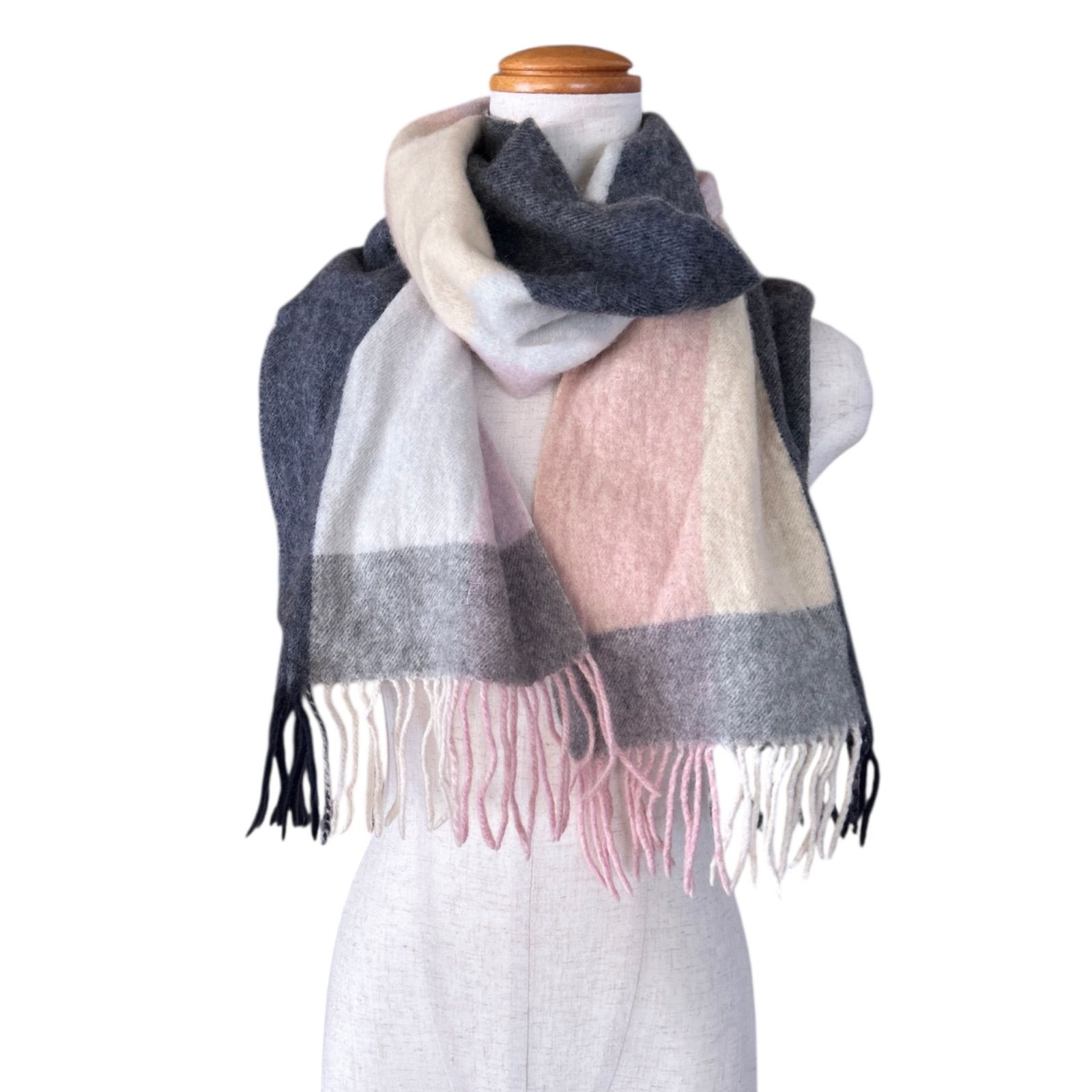 FURLA フルラ カシミヤ100 チェック柄 マフラー ストール ピンク系