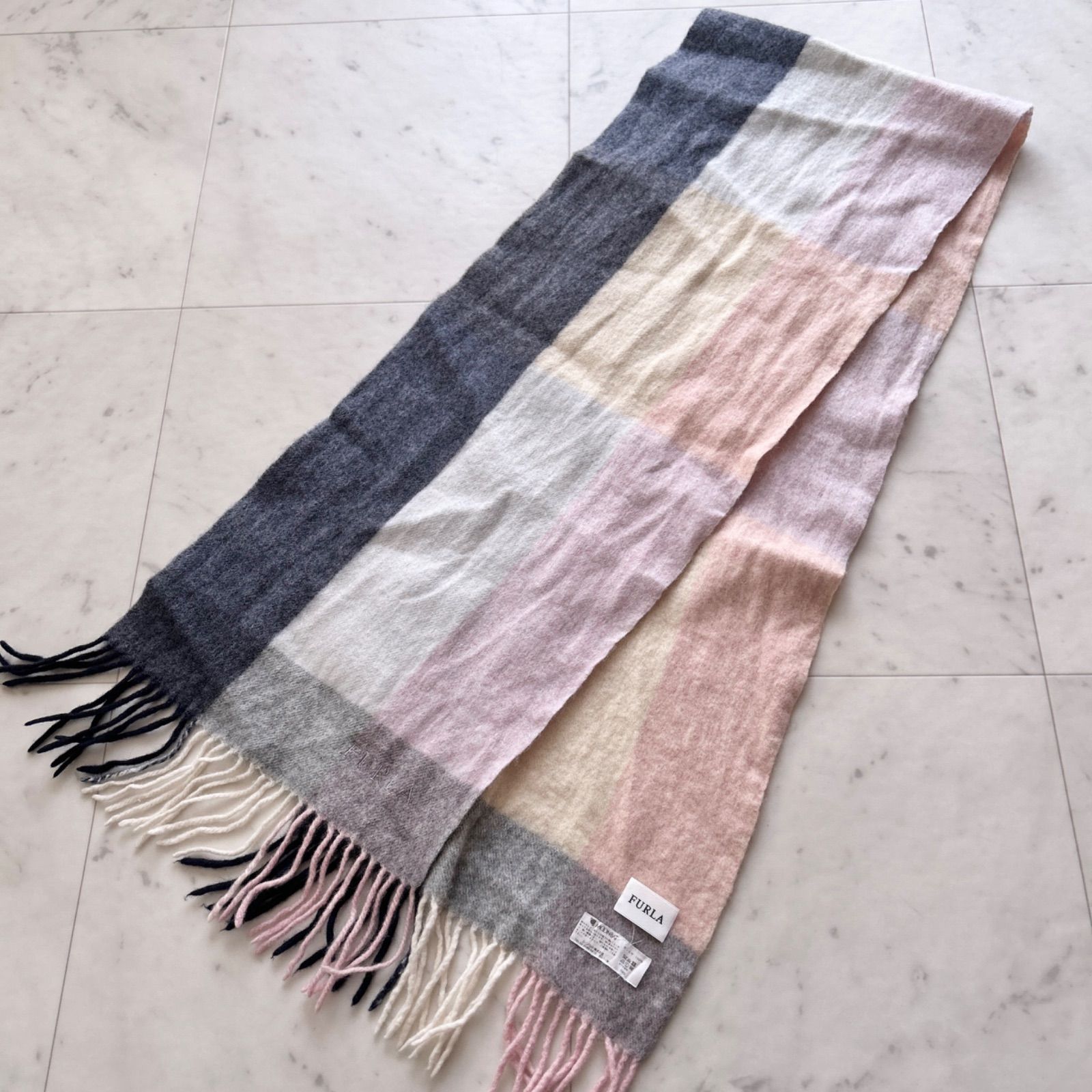 FURLA フルラ カシミヤ100 チェック柄 マフラー ストール ピンク系