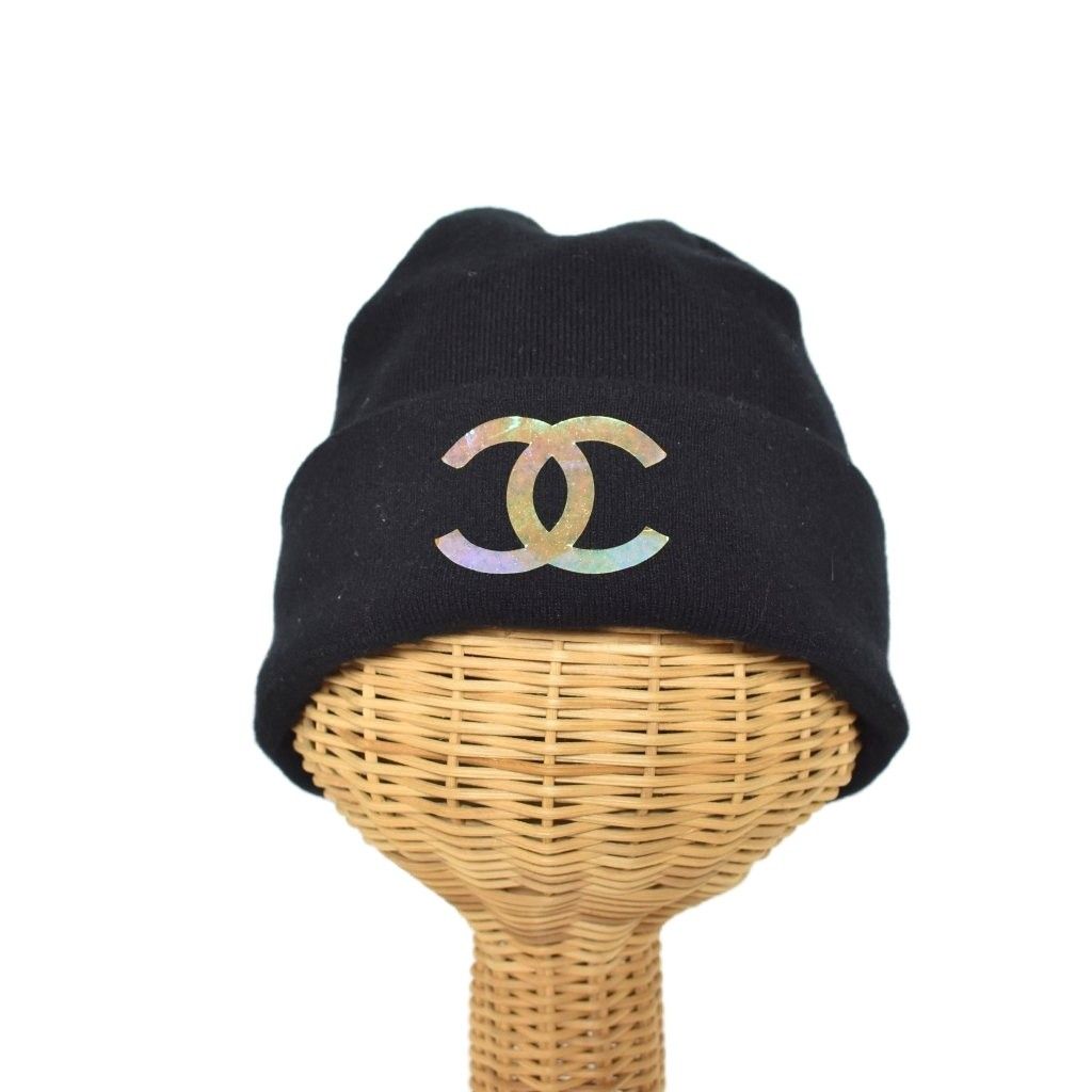 シャネル CHANEL リフレクティブ ココマーク ニットキャップ ニット帽 ビーニー 帽子 黒 ブラック AA