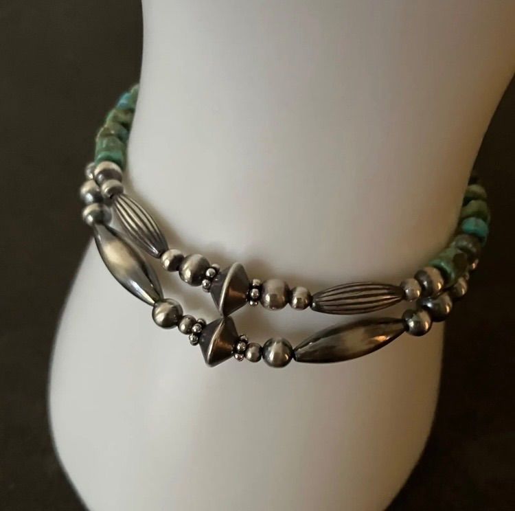 silver925ナバホパール×天然ターコイズのブレスレット16.8cm