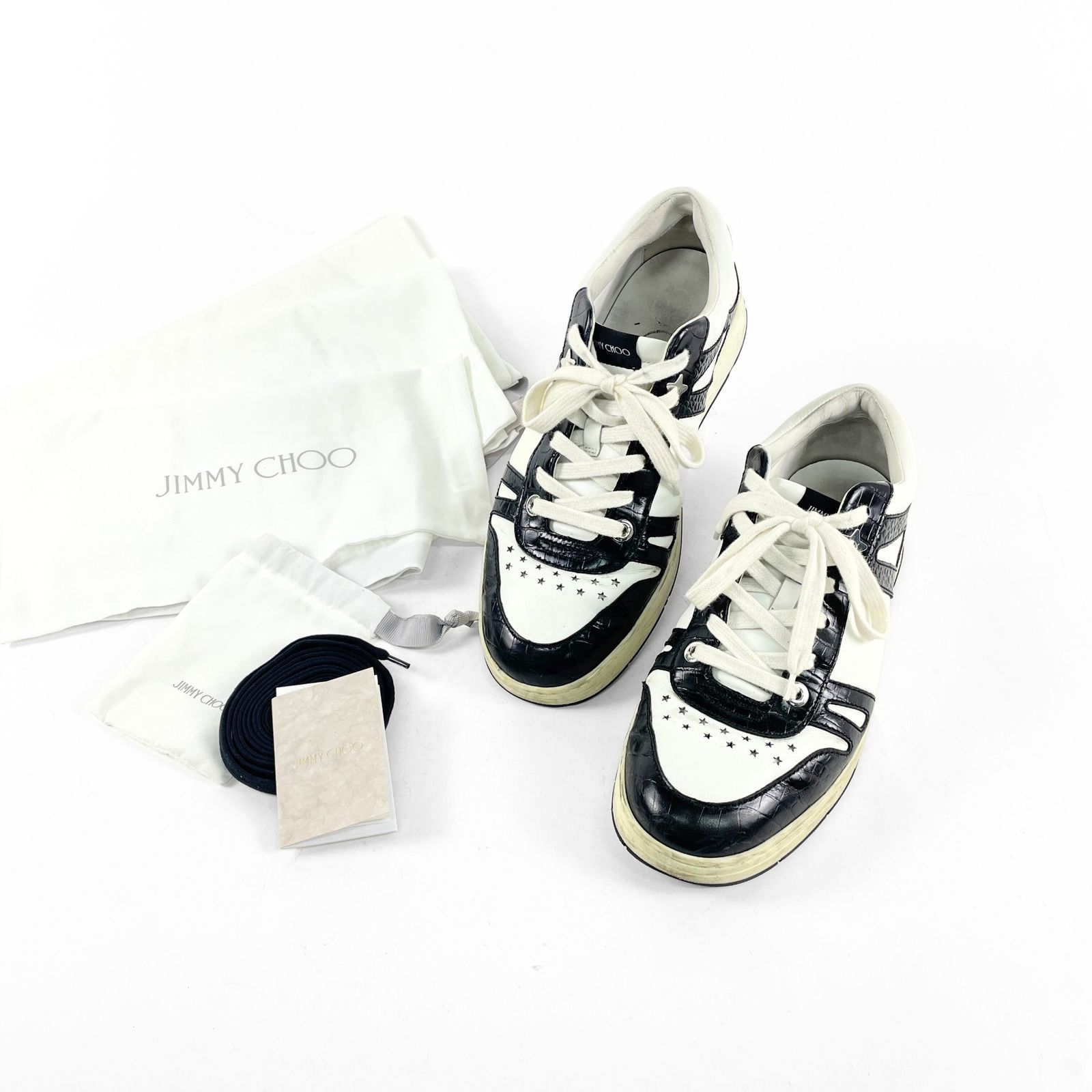 JIMMY CHOO ジミー チュウ HAWAII ハワイ クロコ型押し ロゴプリント ローカットスニーカー サイズ42 ブラック|ホワイト