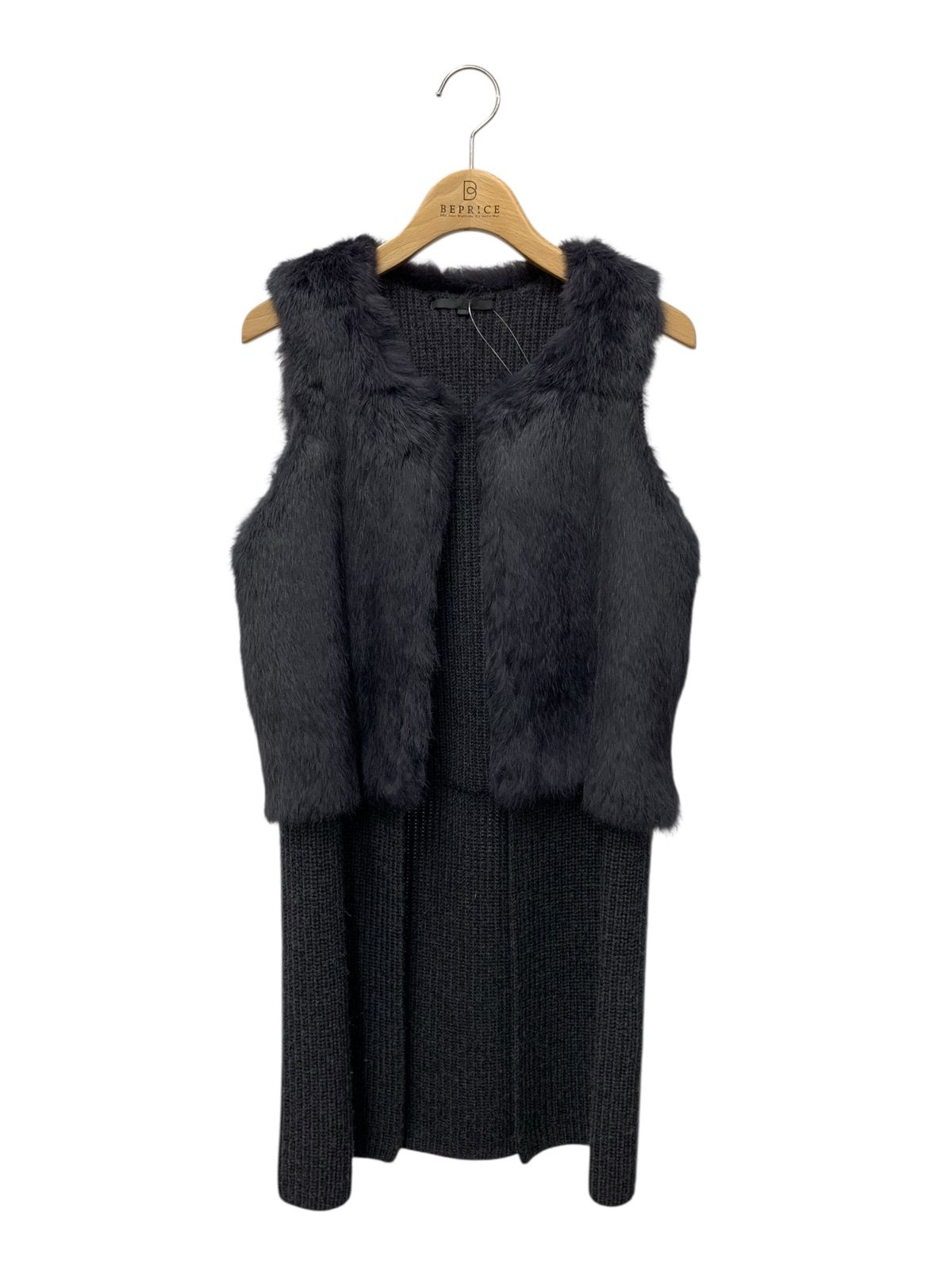 アナイ 16528-55-94-380 ジレ ベスト 38 チャコール ニット ラビットファー