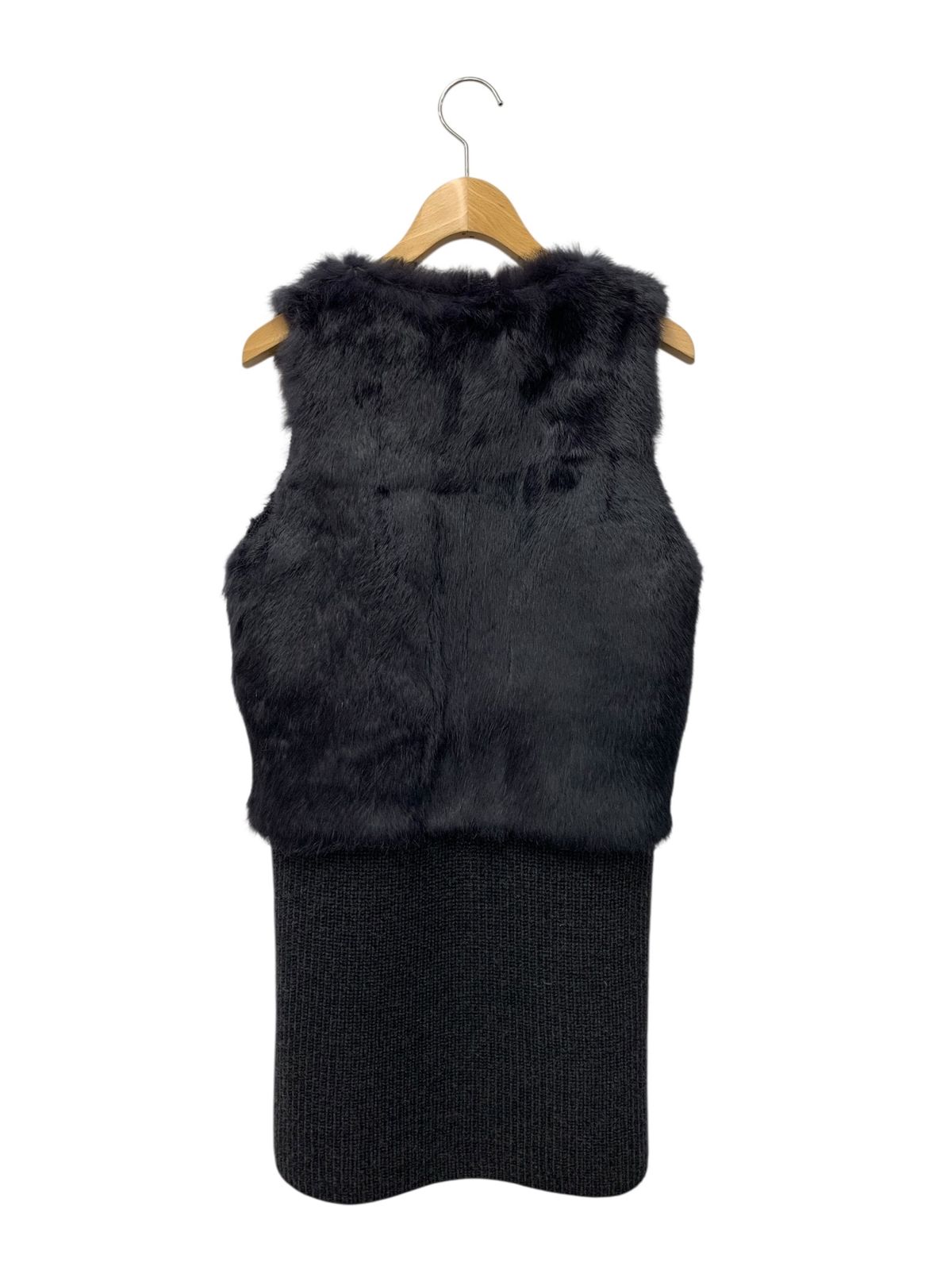 アナイ 16528-55-94-380 ジレ ベスト 38 チャコール ニット ラビットファー