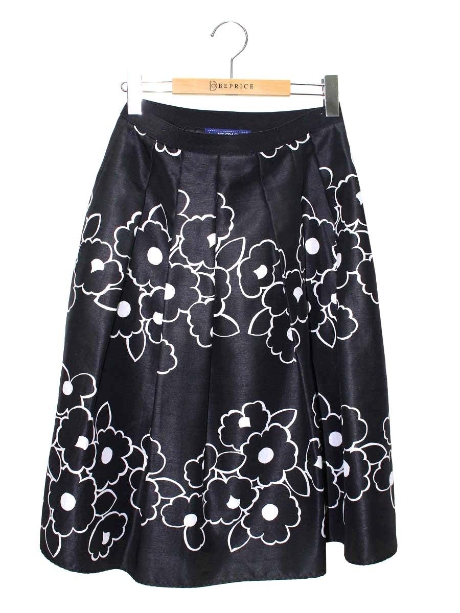 エムズグレイシー 317337 スカート 38 ブラック フラワーモチーフ タック フ