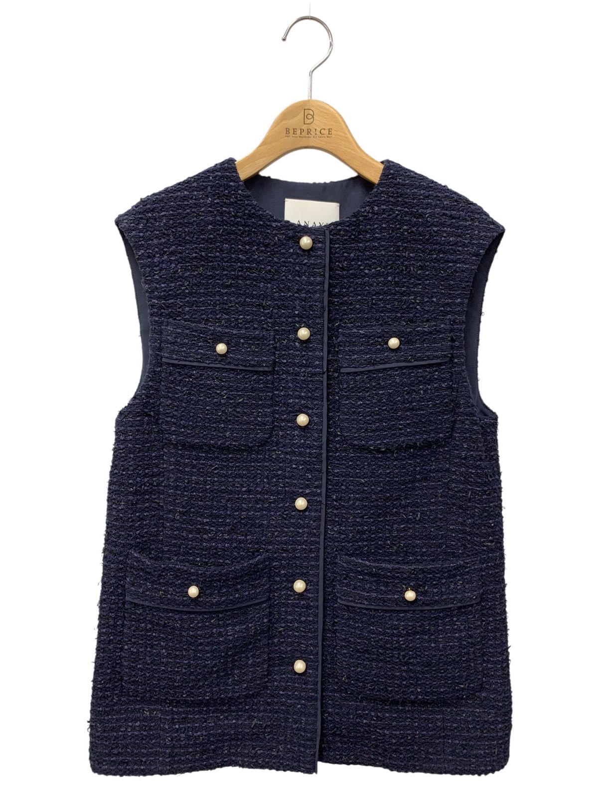 アナイ 102217-10-040-65-360 ジレ ベスト 36 ネイビー ツイード パール