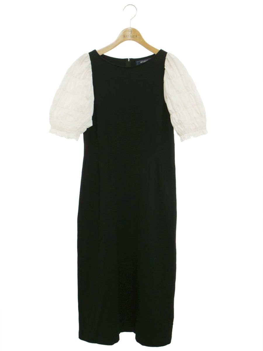 エムズグレイシー 311377 ワンピース 38 ブラック ギャザー リボン