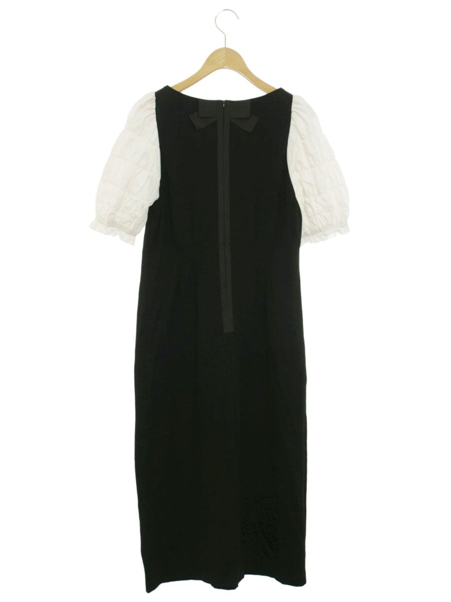 エムズグレイシー 311377 ワンピース 38 ブラック ギャザー リボン