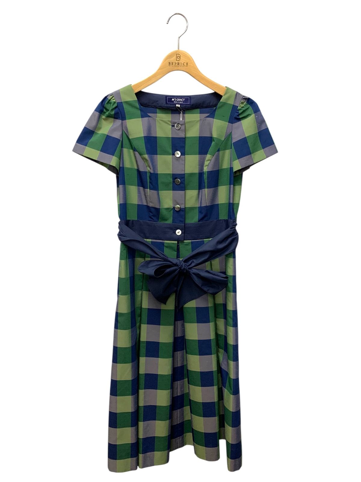 エムズグレイシー 211338 ワンピース グリーン フロントボタン