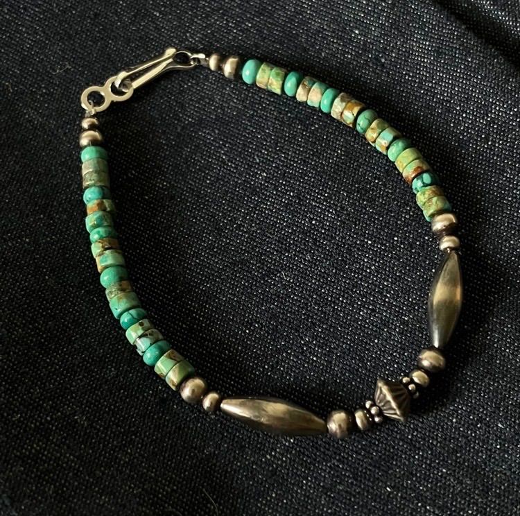 silver 925ナバホパール 天然ターコイズのブレスレット19 cm メンズ rx ov cc