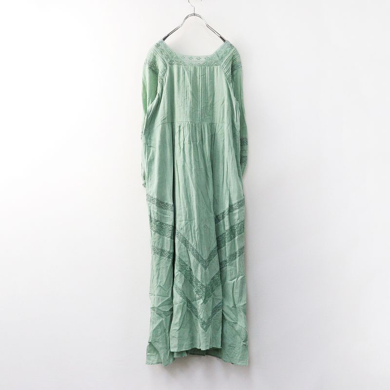 サラマリカ Sara mallika コットンボイルレースワンピース ミントグリーン ドレス ギャザー フ インド製