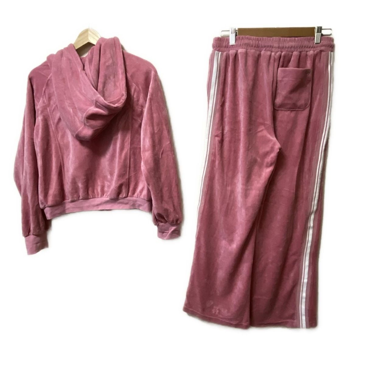 Rady レディ レディースパンツセットアップ レディース - ピンク×白 ベロア|サイドライン|ウエストゴム