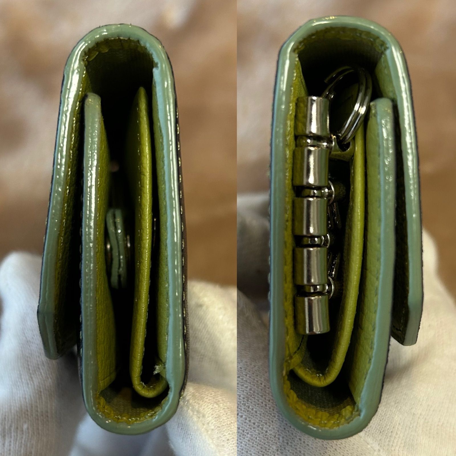 TAKEO KIKUCHI タケオキクチ 品番 1891 種類 3つ折り4連キーケース 紳士小物 カラー black　ブラック　黒色系 green グリーン　緑色系 バイカラー 素材レザー 柄 無地 カード冊子専用箱メンズmen’s男性用 TAKEO KIKUCHI タケオキクチ 品番 1891 種類 3つ折り4連キーケース