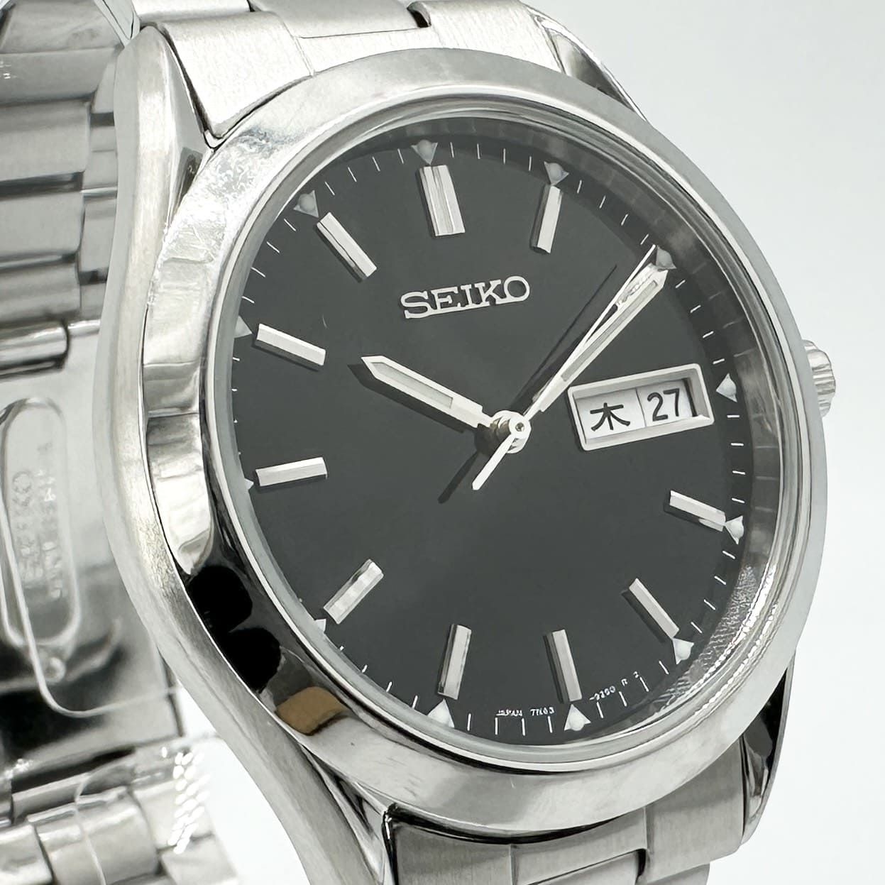 SEIKO セイコー スピリット デイト 7 N 43-9080 SCDC 085 腕時計 クォーツ SS ブラック シルバー メンズ
