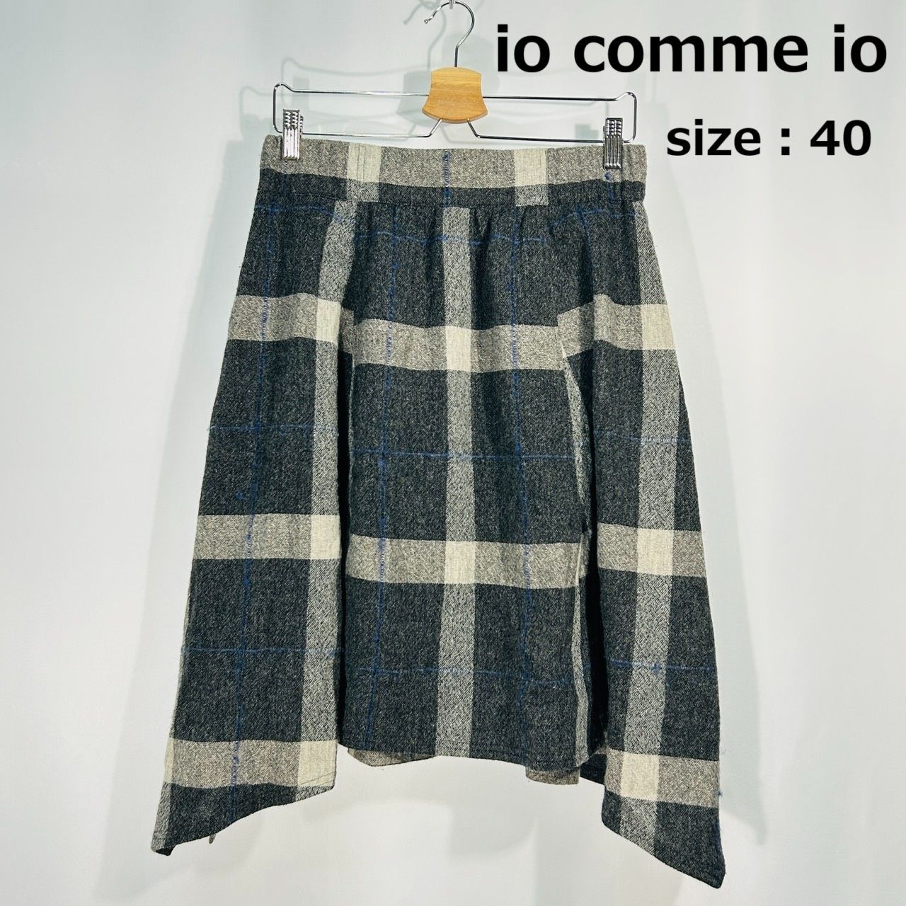 io comme 40 グレー フ スカート チェック アシンメトリー レディース 生地ウール混 センソユニコ マツオ イオコムイオ