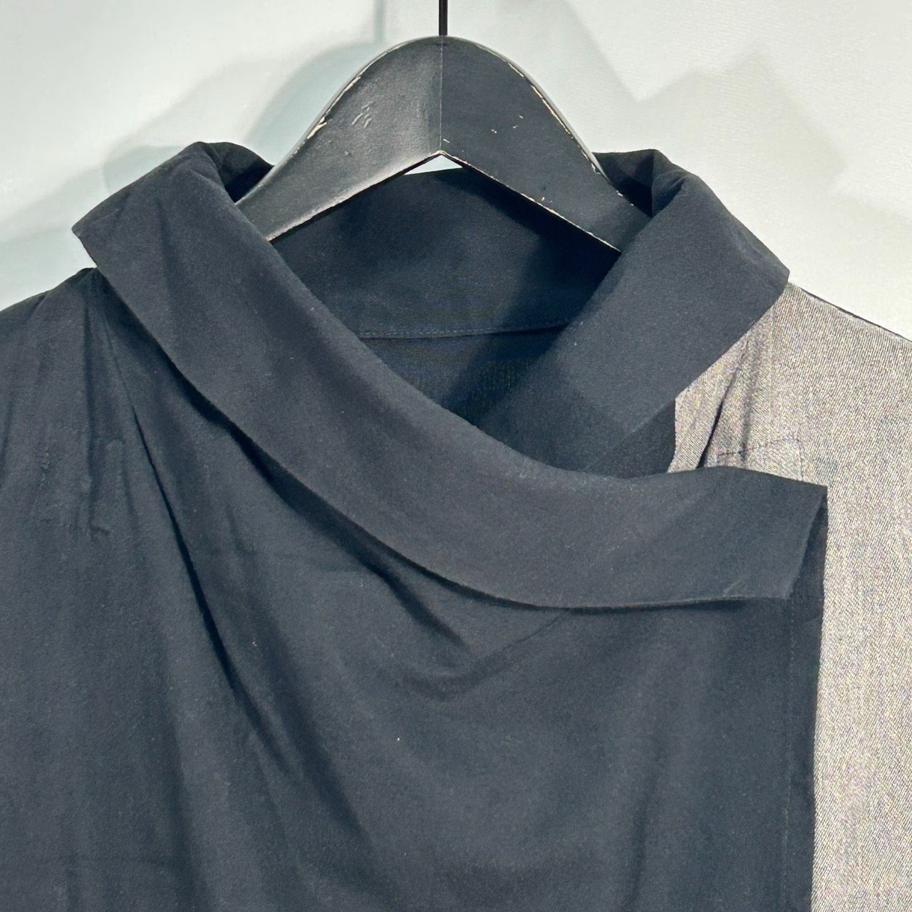 慈雨【40】ブラック系 シャツブラウス 長袖 ロング バイカラー