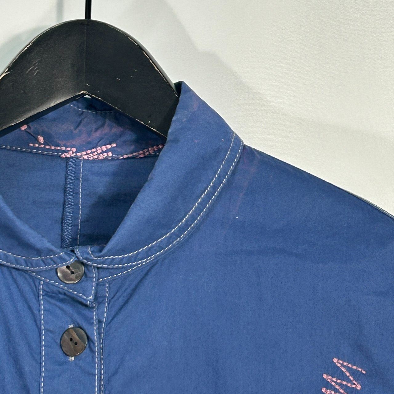 Cube-Cube【38】ブルー 長袖 刺繍シャツ ワンピース ロングドレス