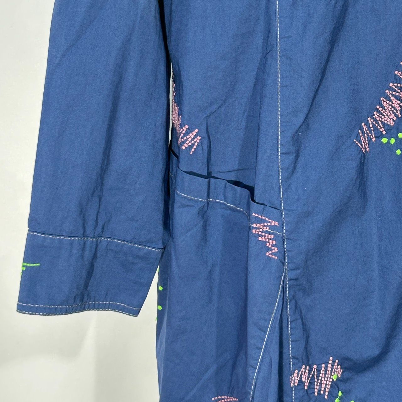 Cube-Cube【38】ブルー 長袖 刺繍シャツ ワンピース ロングドレス