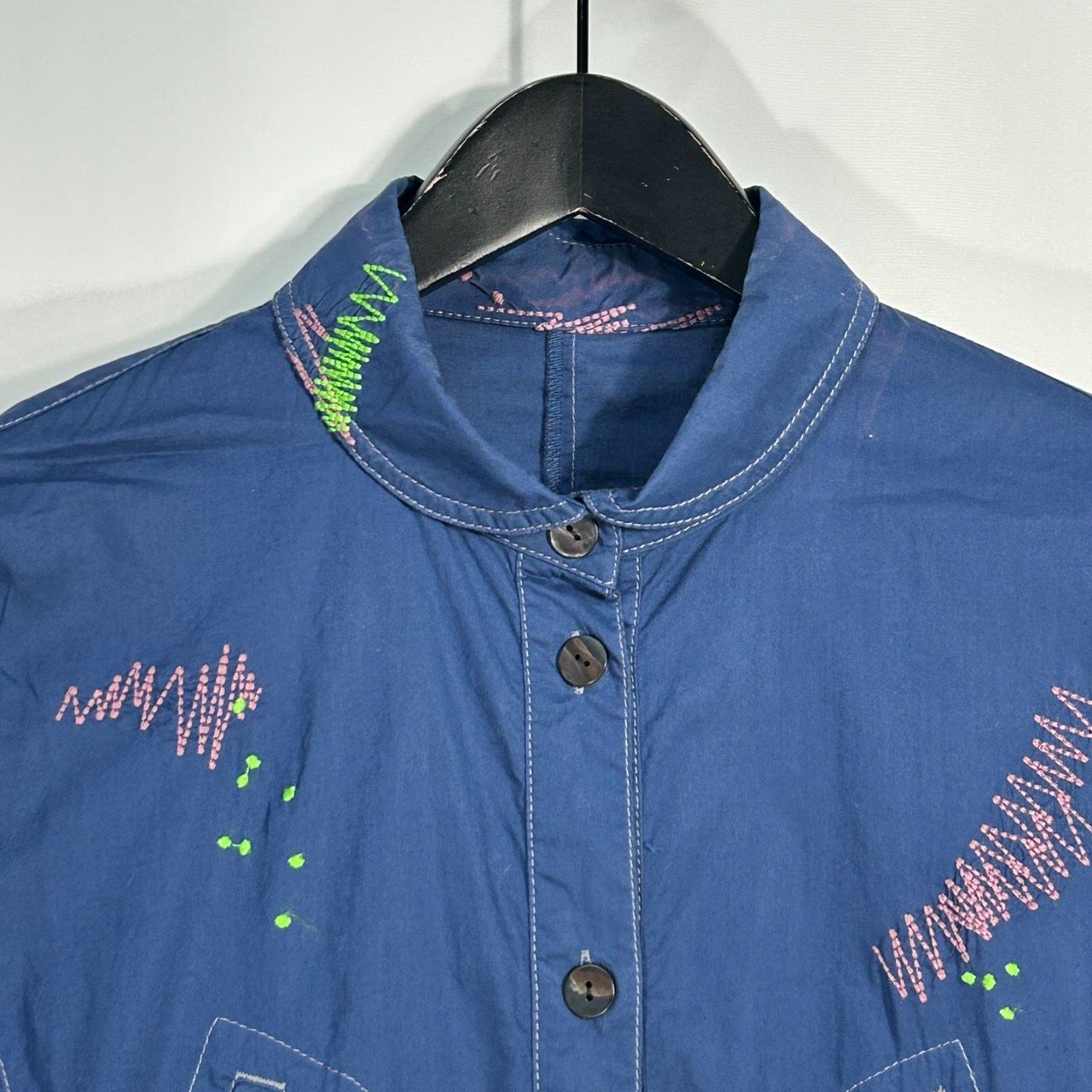 Cube-Cube【38】ブルー 長袖 刺繍シャツ ワンピース ロングドレス