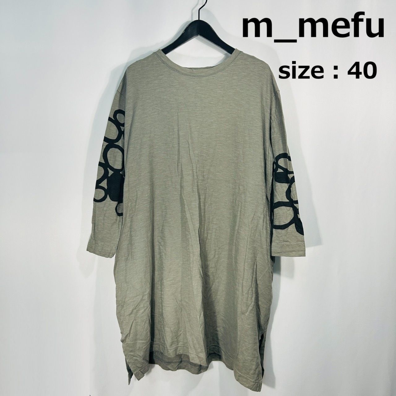 m_mefu 40 グレー チュニック 長袖 トップス レディース ゆったり 個性的 総柄カジュアル生地コットン センソユニコ マツオ めふう 芽風