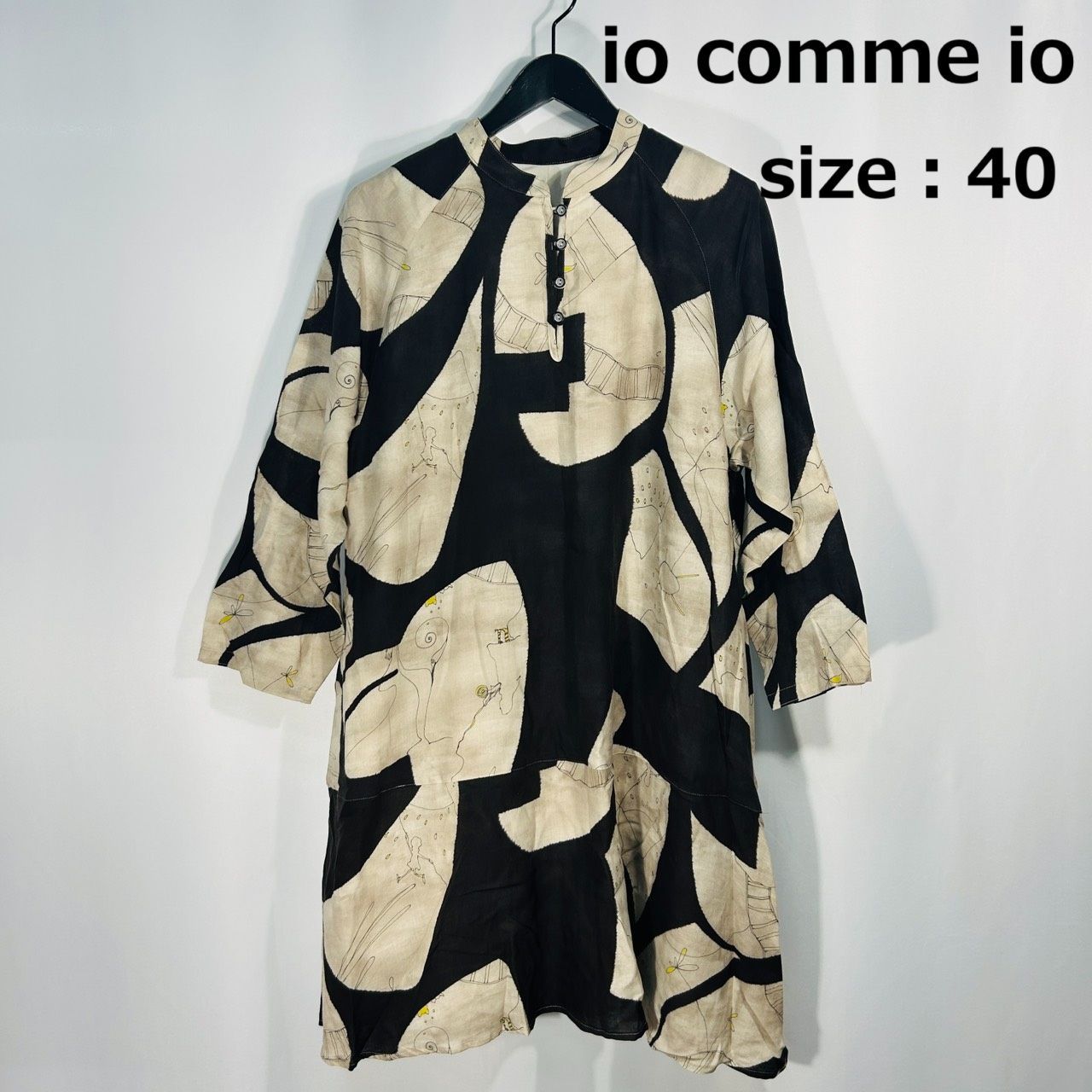 io comme io【40】ブラウン系 長袖 ワンピース スタンドカラー