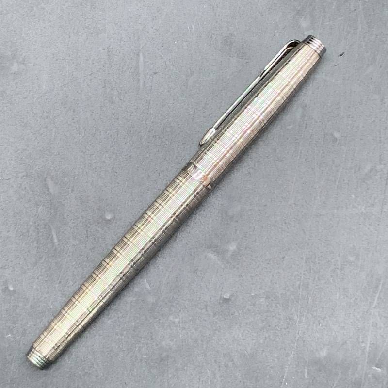 R324 ペン先K14 14金パーカー 万年筆 格子柄 シルバーカラー 筆記