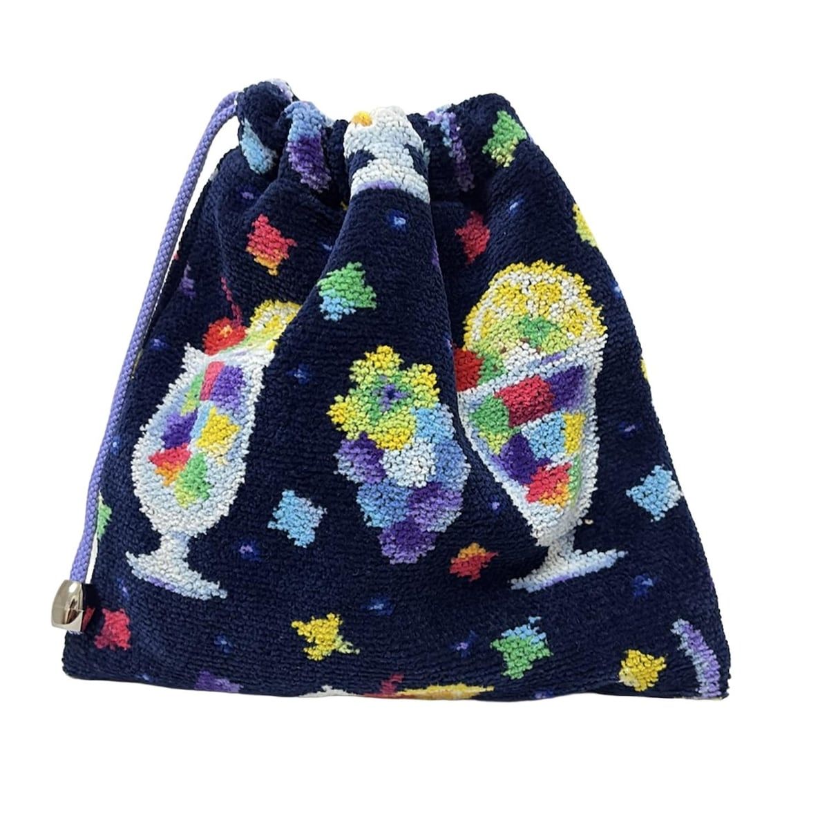 FEILER フェイラー ポーチ ダークネイビー×イエロー×マルチ 巾着|LOVERARY|フルーツ