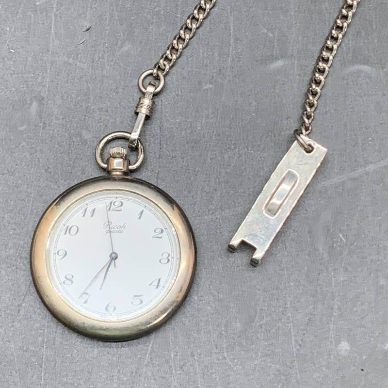 T 374不動 創立50周年 1999 懐中時計 RICOH ELEMEX 312011 リコー チェーンストラップ付