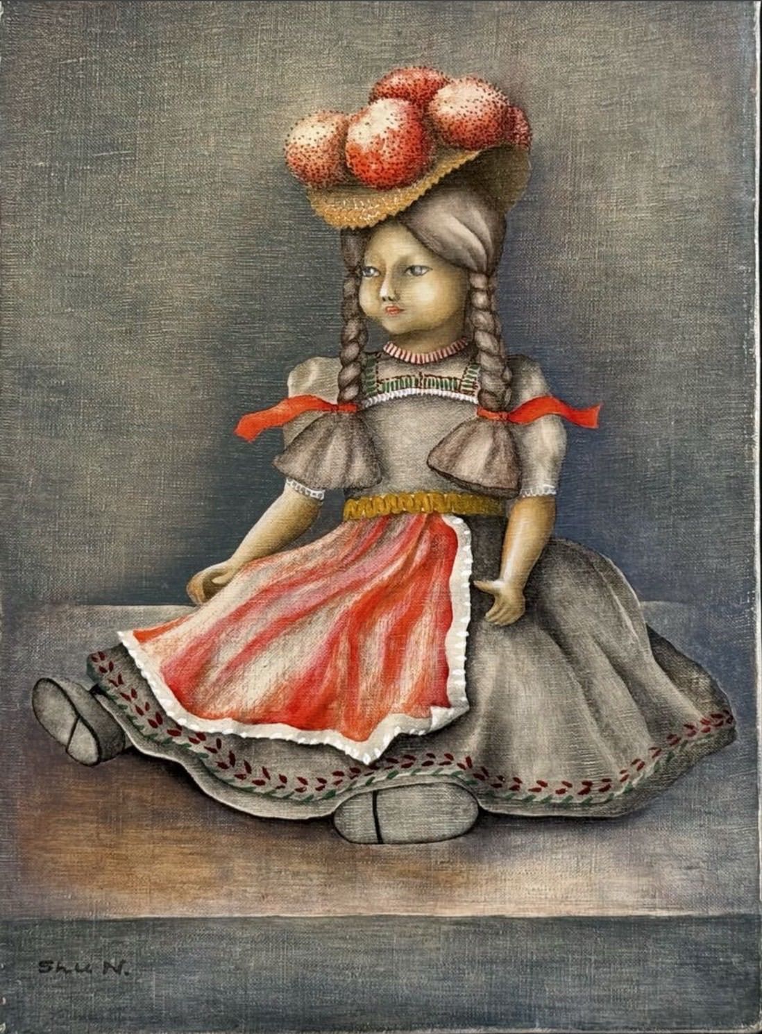 成瀬収「ドイツ人形」油彩 4号 静物画 直筆サイン入り 春陽会会員 人気