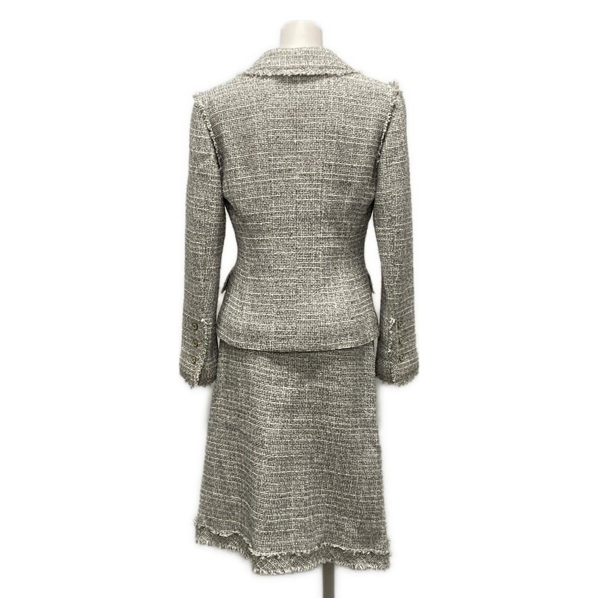 CHANEL シャネル スカートスーツ レディース P 23159|P 23056 白×黒×ベージュ 長袖|ツイード|クローバー|秋|冬 コットン リネン