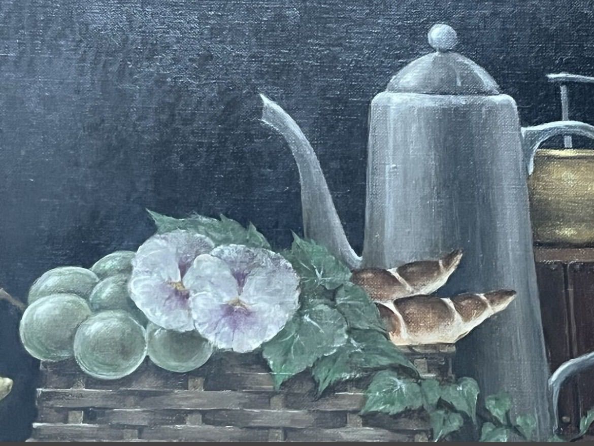 渡辺一夫 「リスのいる静物」油彩 8号 静物画 共シール 直筆サイン入り