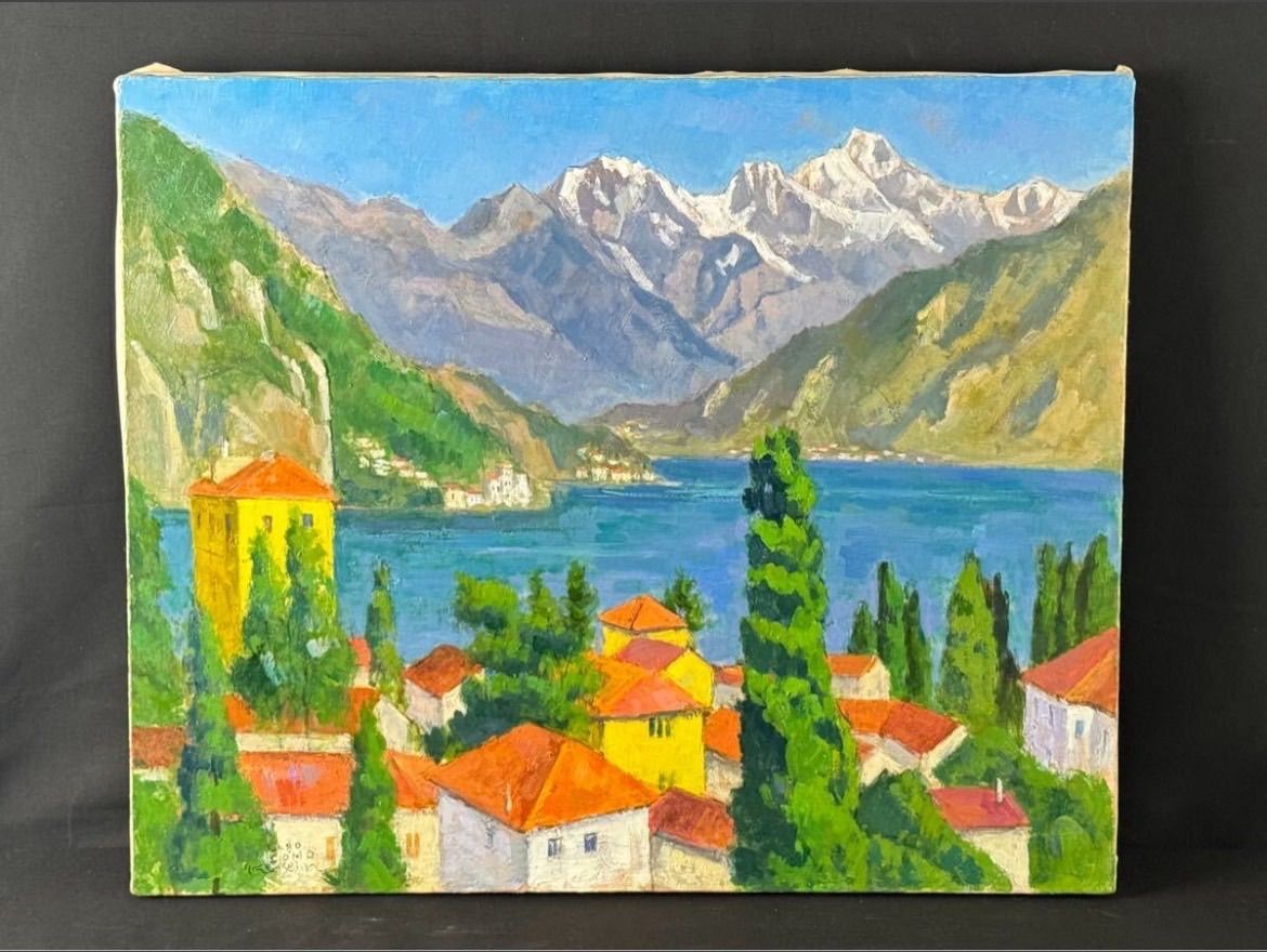 ラフルスキー　 風景画 油彩画 f12 直筆サイン入り 垣内謙晴「コモ湖(イタリア)」油彩 F12号 大作 風景画 直筆サイン入り