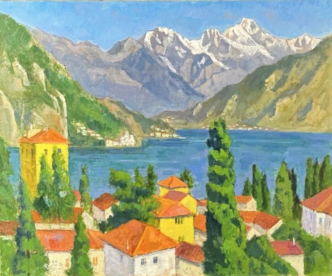 垣内謙晴「コモ湖(イタリア)」油彩 F12号 大作 風景画 直筆サイン入り