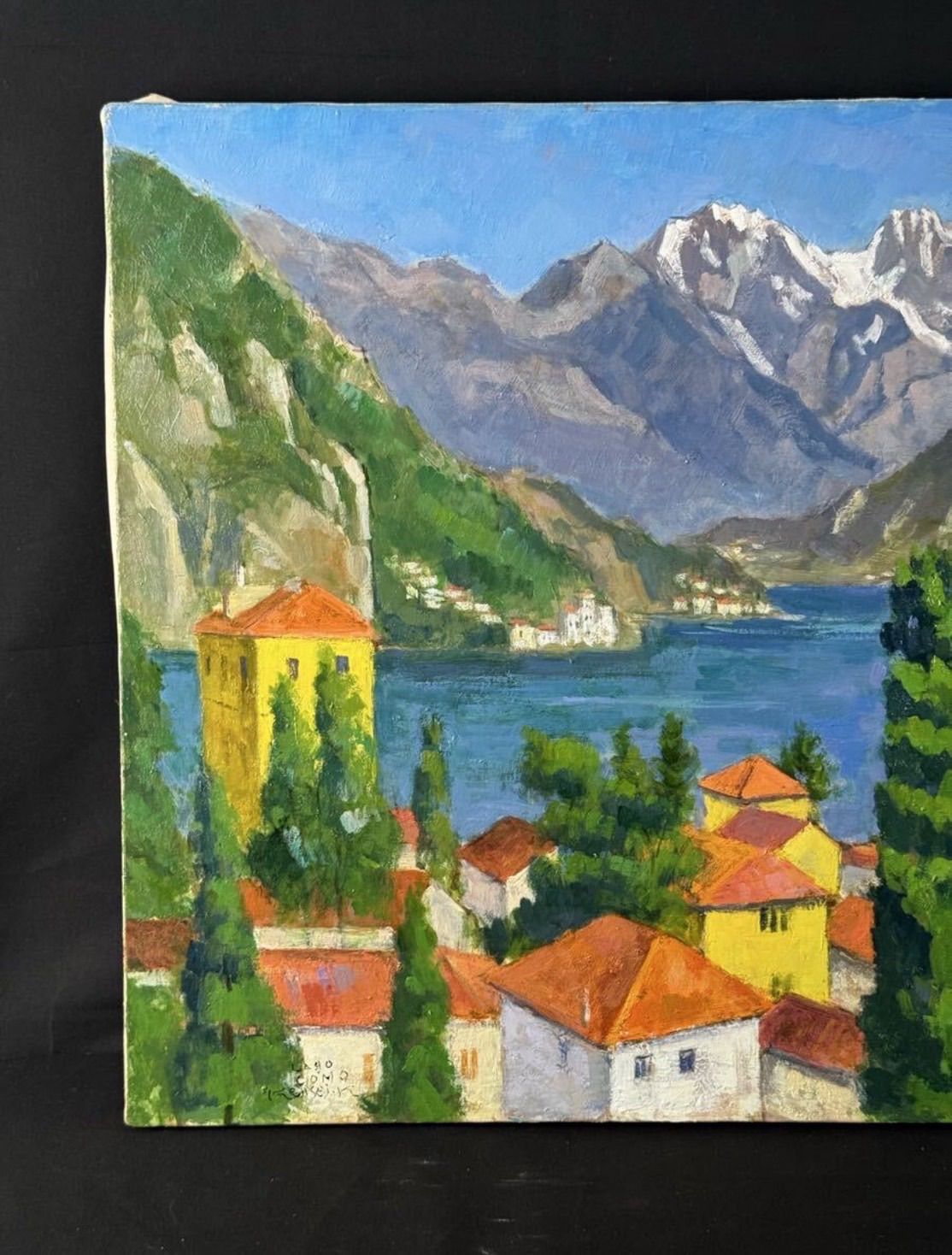 垣内謙晴「コモ湖(イタリア)」油彩 F12号 大作 風景画 直筆サイン入り