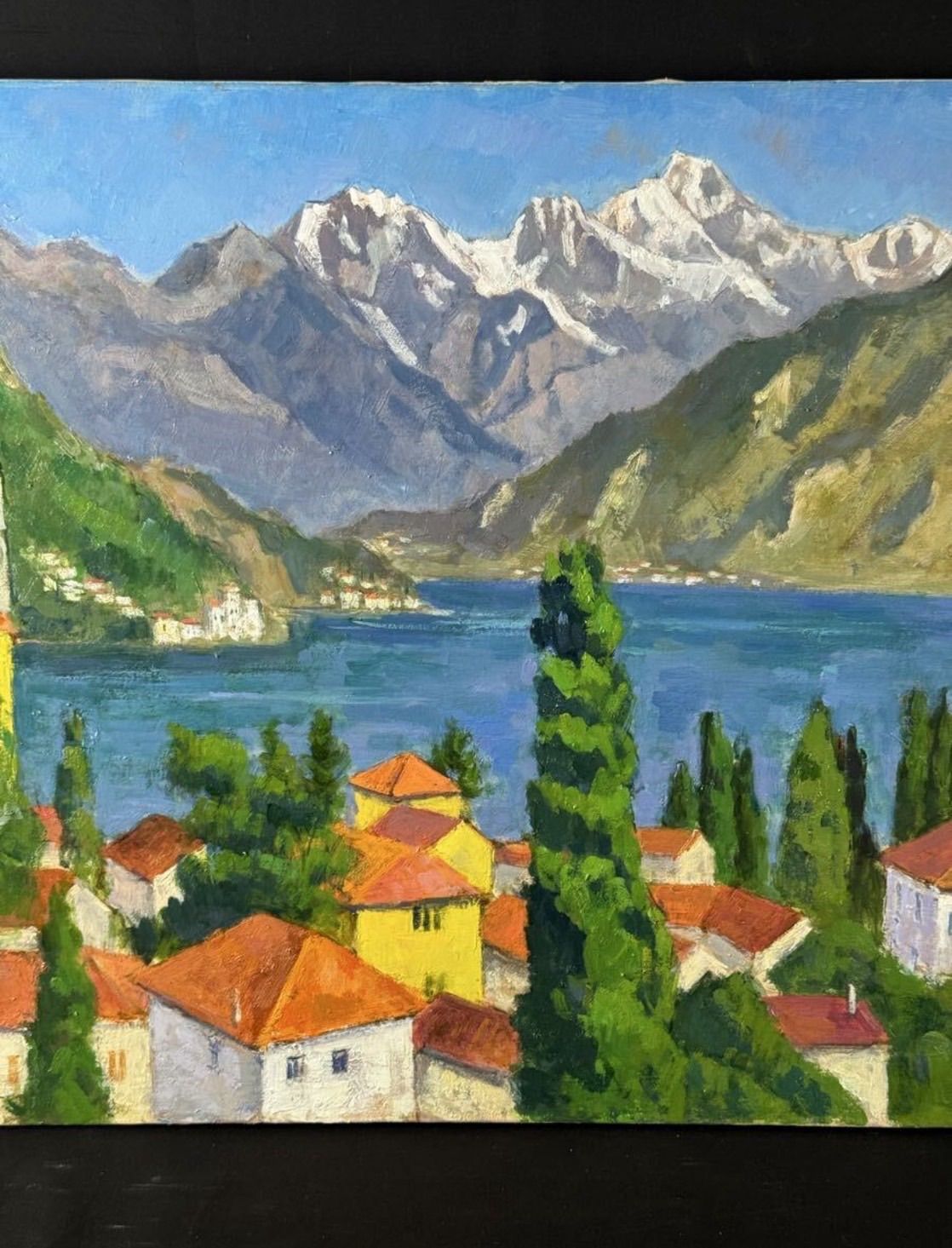 垣内謙晴「コモ湖(イタリア)」油彩 F12号 大作 風景画 直筆サイン入り