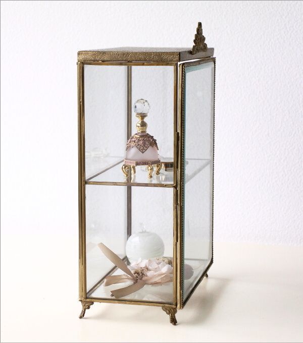 ショーケース 卓上 アンティーク ゴールド ガラス 透明 小物入れ 2段