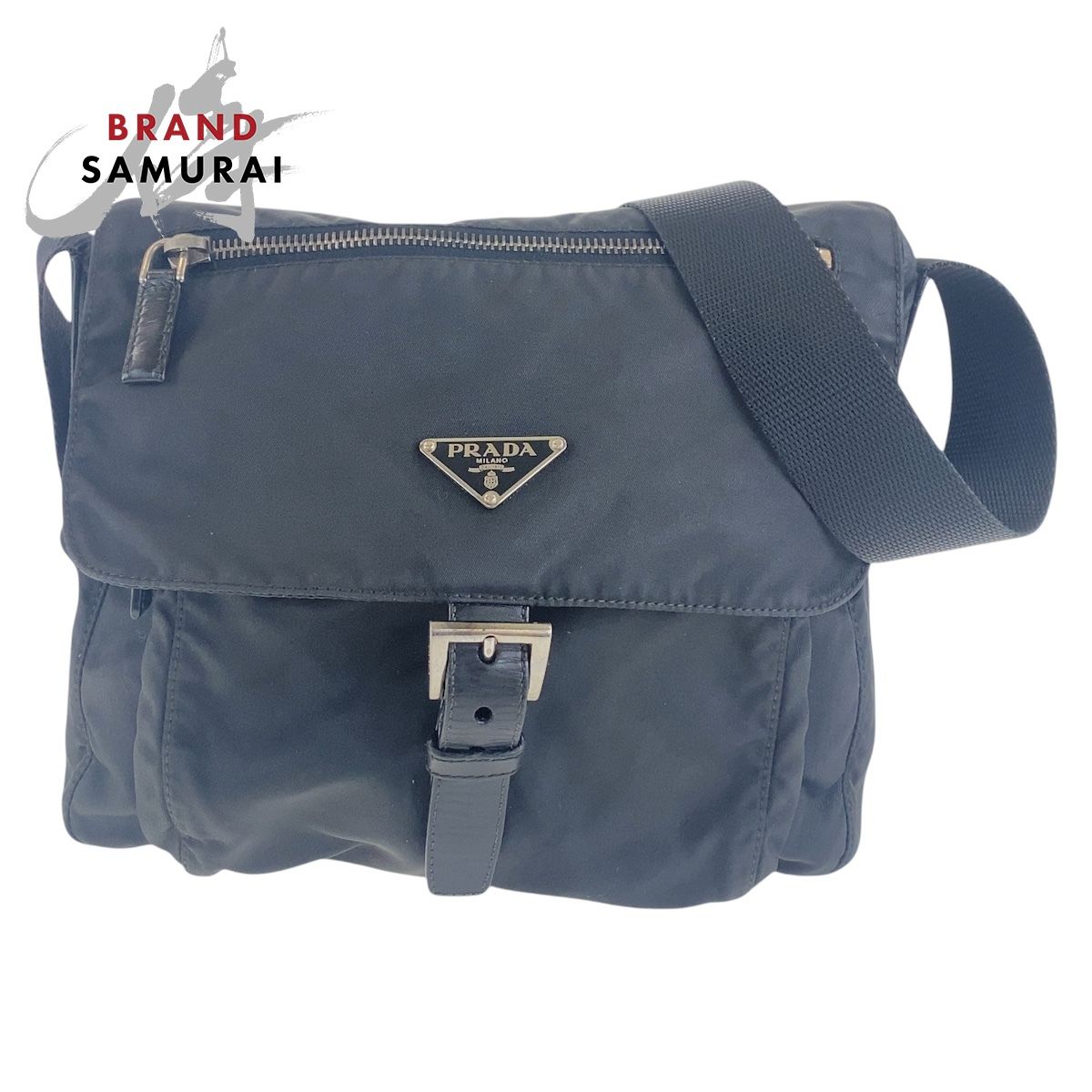 PRADA プラダ テスート 三角ロゴプレート ブラック 黒 シルバー金具 