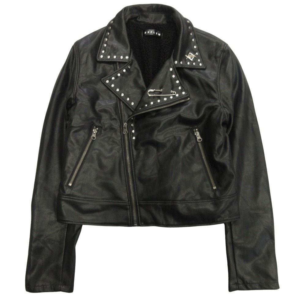 新品同様 REFLEM レフレム ボア裏地PU レザー スタッズ ライダース