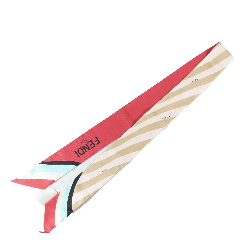 FENDI フェンディ バンドー スカーフ リボン ラッピー レッド系 良品 FENDI フェンディ ラッピー スカーフ バンドゥ リボン シルク100