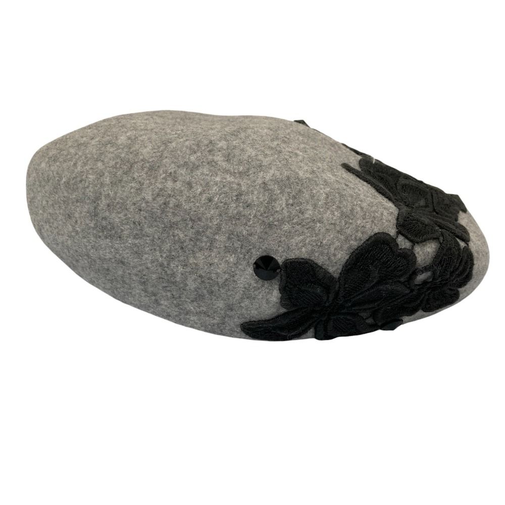 Athena York アシーナニューヨーク レースデザイン ウール ベレー帽 グレー レディース 古着