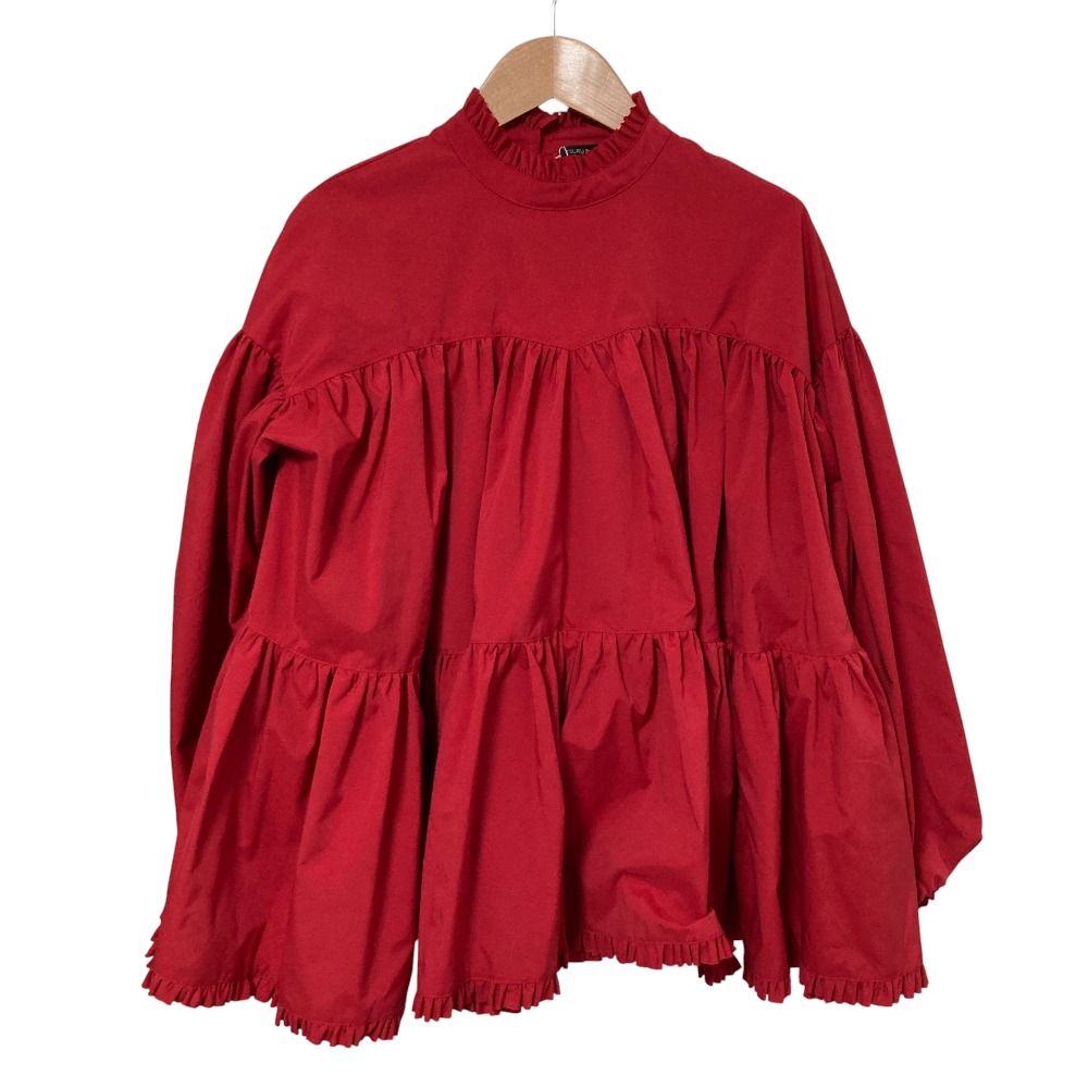♥ TSURU BY MARIKO OIKAWA ツルバイマリコオイカワ Joshua ギャザー ティアードブラウス サイズF レッド レディース 古着