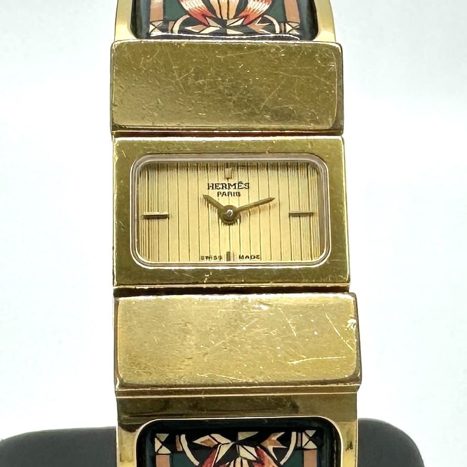 HERMES エルメス ロケ LO 1 201 腕時計 クォーツ バングル ウォッチ GP ヴィンテージ ブランド メンズ レディース ファッション