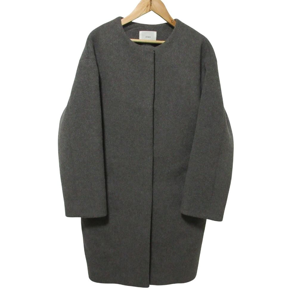 美品 IENA イエナ ラムウールノーカラーロングコート サイズ36 グレー