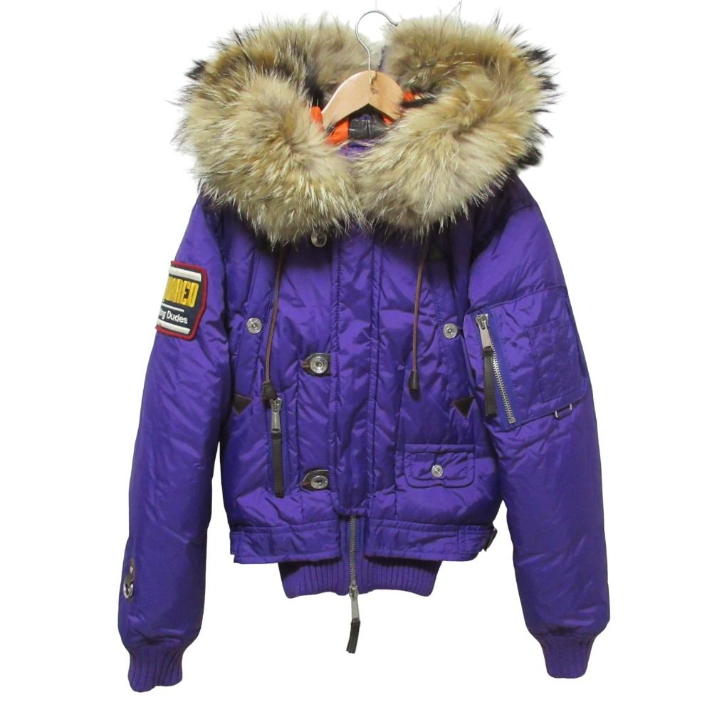 Dsquared 2 ディースクエアード N B ファー付き ミリタリーダウンジャケット ブルゾン 38 パープル レディース 古着