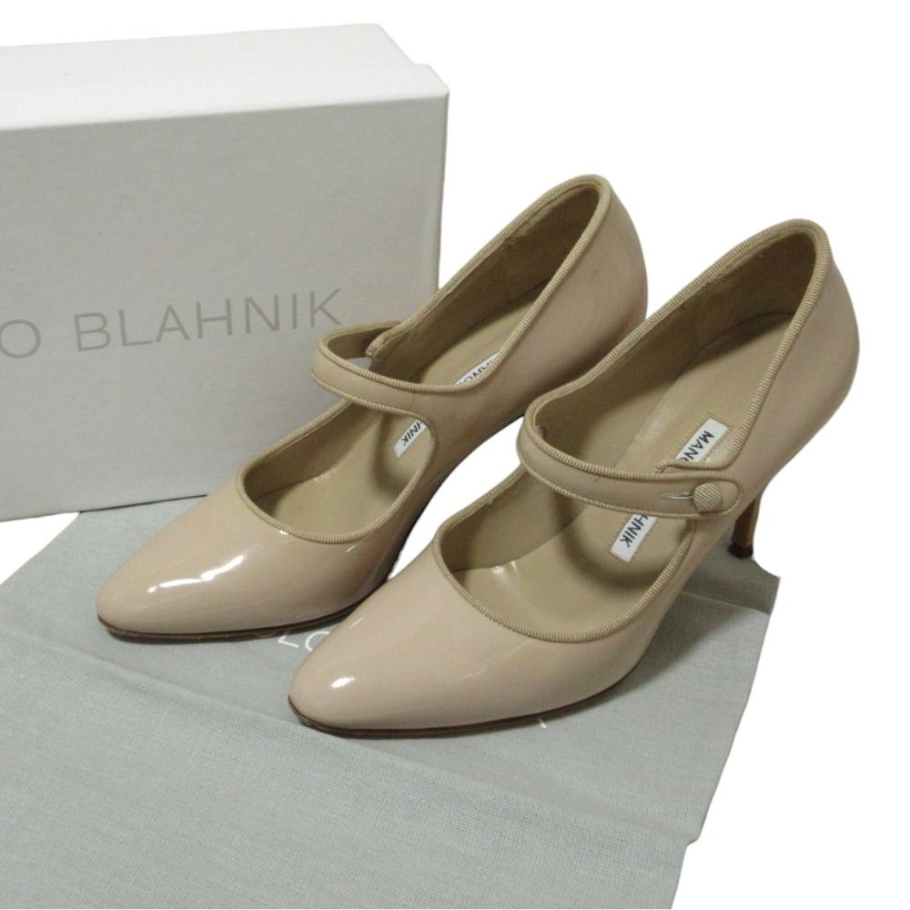 MANOLO BLAHNIK マノロブラニク パテントレザー メリージェーン パンプス 36 5 約23 cm ベージュ レディース 古着