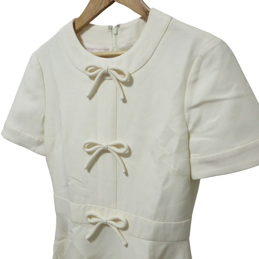 23 SS ヴァレンティノ 半袖 膝丈 リボンドレス ワンピース 36 アイボリー レディース 古着