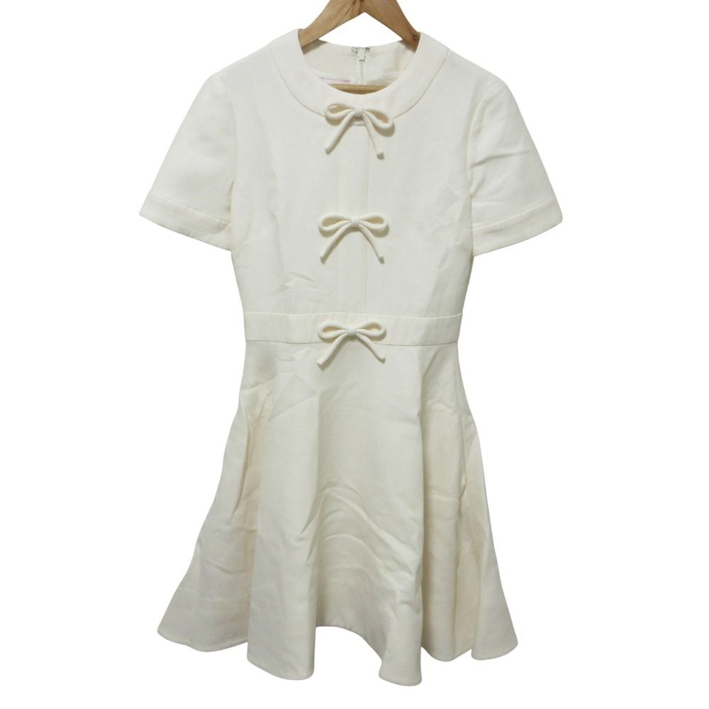 23 SS ヴァレンティノ 半袖 膝丈 リボンドレス ワンピース 36 アイボリー レディース 古着